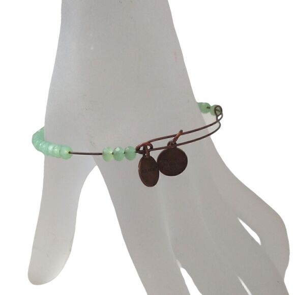 Alex And Ani Luminary Mantis Bangle Beaded Bracelet Copper Patina Energy Peridot - Picture 9 of 10